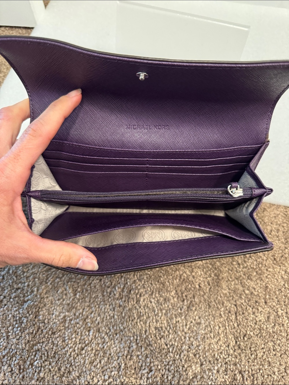 Michael Kors Plum Saffiano Leather Wallet Clutch with Silver MK Lock - Picture 6 of 7